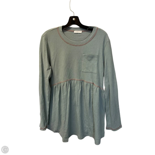 Top Long Sleeve Basic By Chicsoul In Blue, Size: 1x