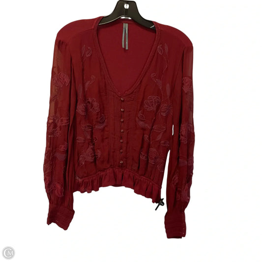 Top Long Sleeve By Anthropologie In Red, Size: Xs