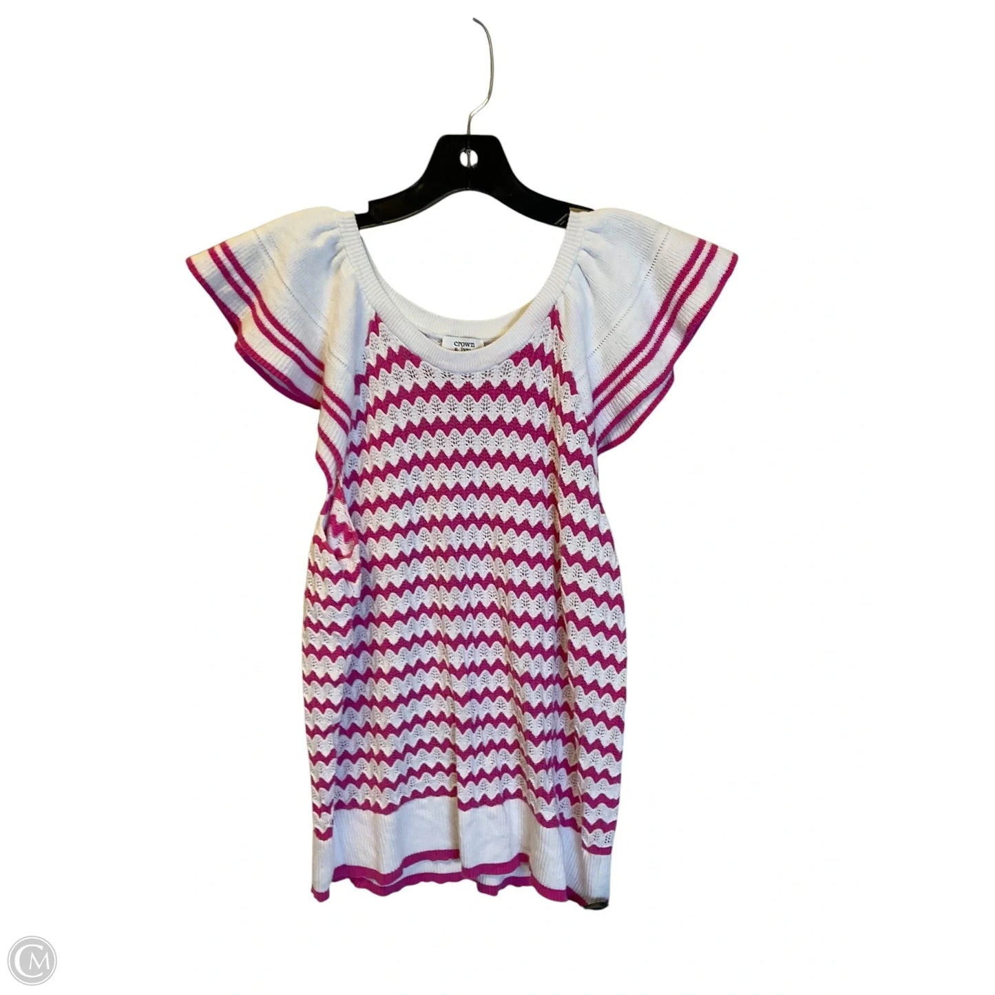 Top Sleeveless By Crown And Ivy In Pink & White, Size: L