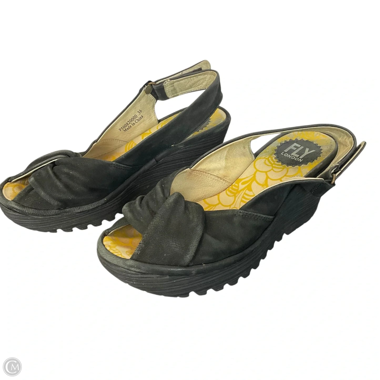 Sandals Heels Wedge By Fly London In Black, Size: 5