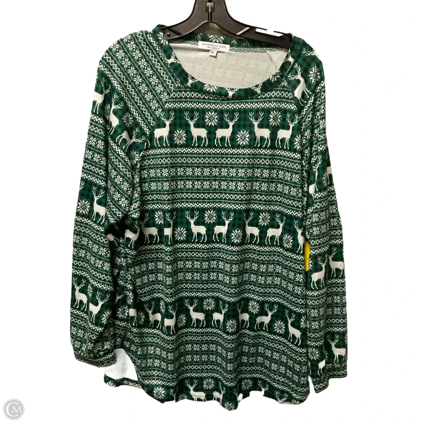 Top Long Sleeve Basic By Chicsoul In Green & White, Size: 1x