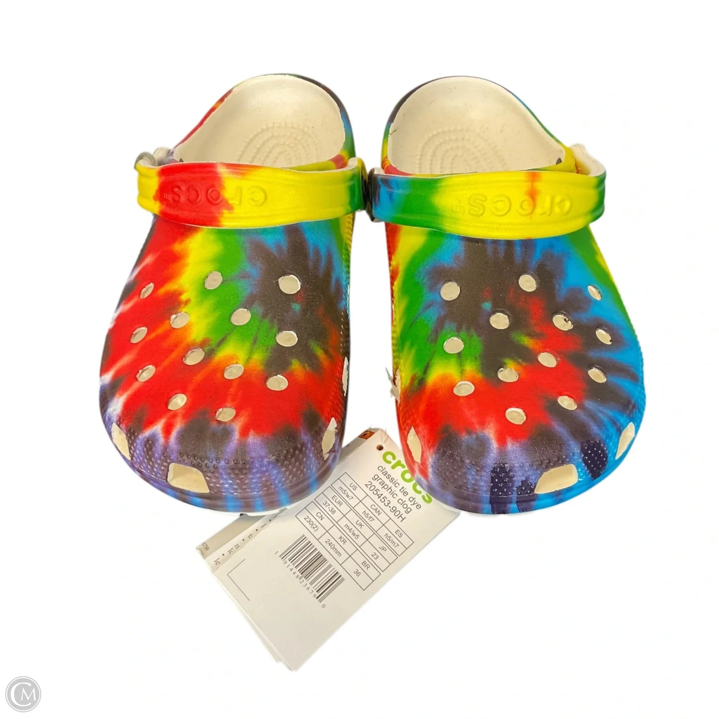Shoes Flats By Crocs In Rainbow Print, Size: 5