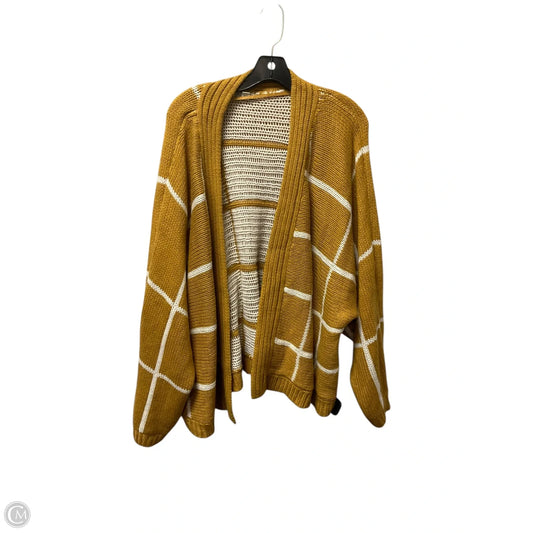 Sweater Cardigan By Cato In White & Yellow, Size: 2x
