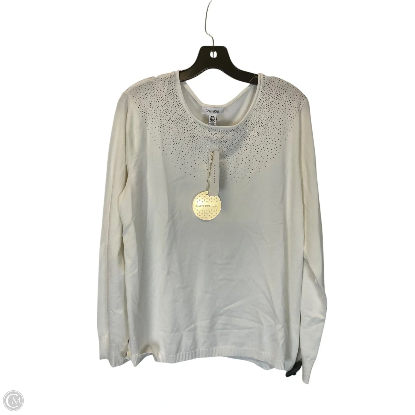 Top Long Sleeve By Calvin Klein In White, Size: Xl