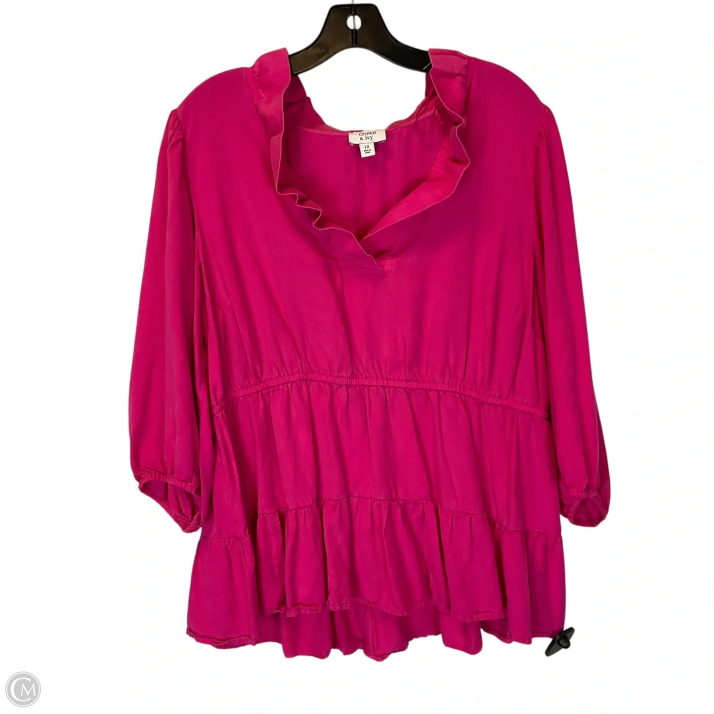 Top 3/4 Sleeve By Crown And Ivy In Pink, Size: 1x