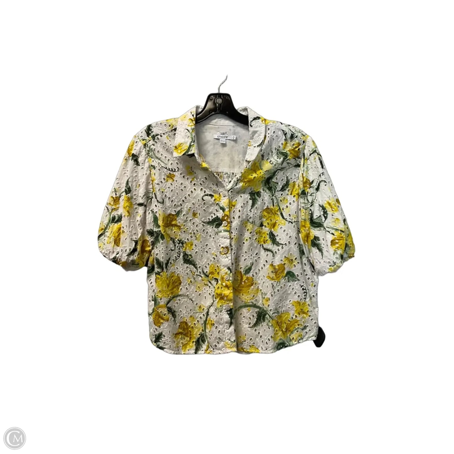 Top Short Sleeve By Chicos In Yellow, Size: L