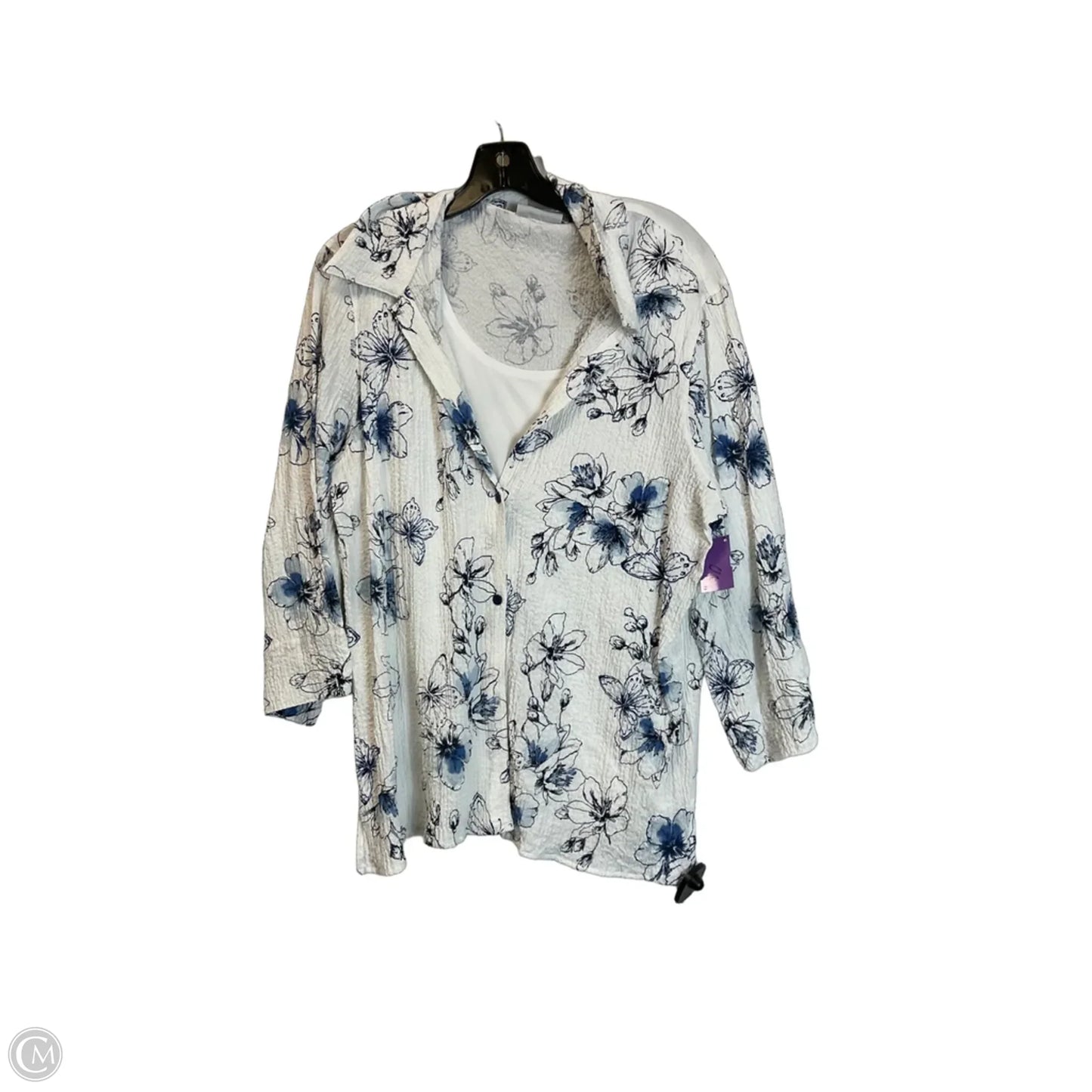 Top Long Sleeve By Alfred Dunner In Blue & White, Size: L