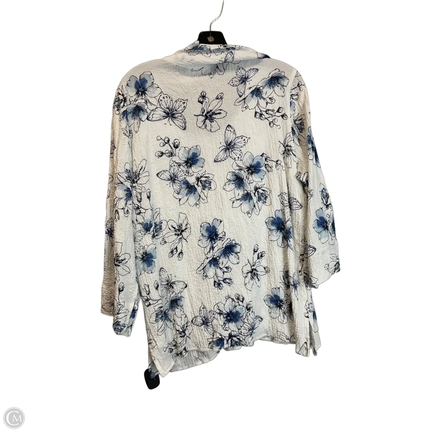 Top Long Sleeve By Alfred Dunner In Blue & White, Size: L
