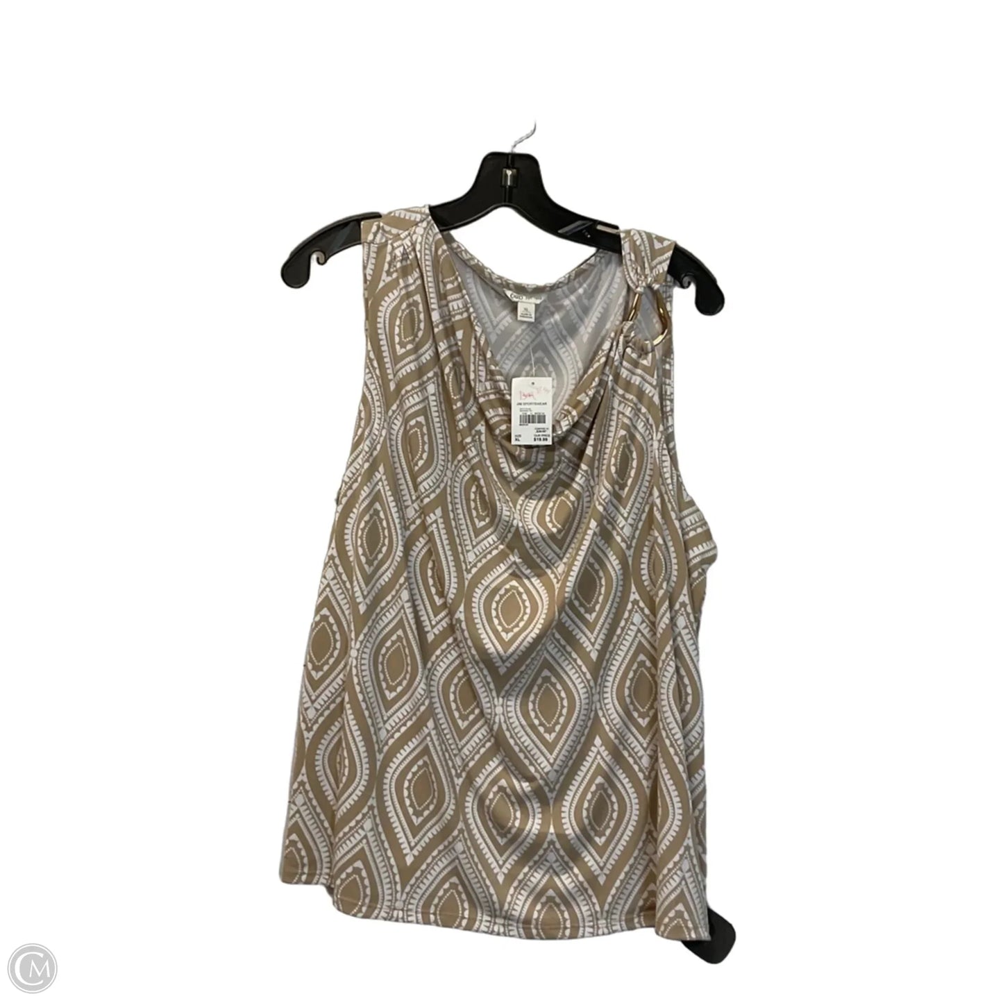 Top Sleeveless By Cato In Tan & White, Size: Xl