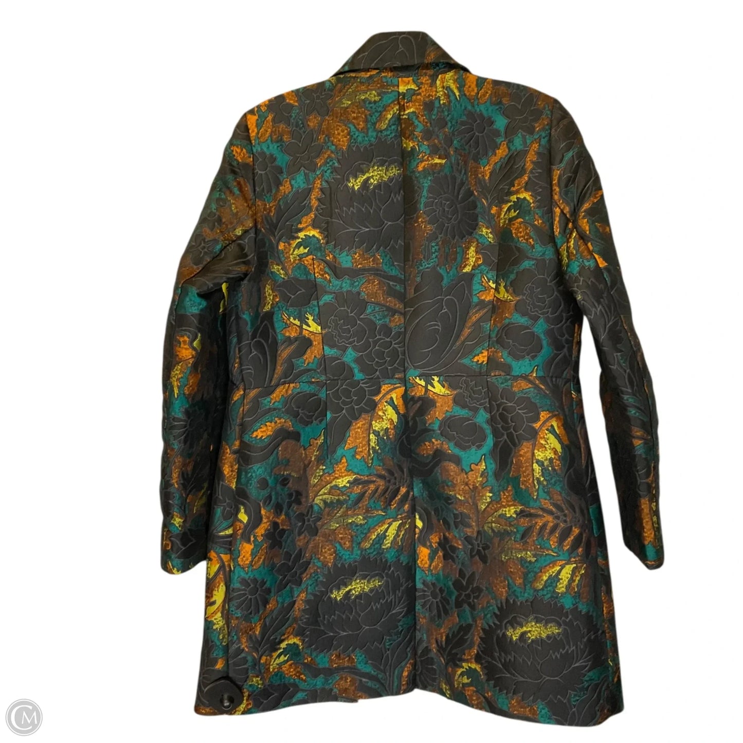 Coat Trench Coat By Chicos In Green & Orange, Size: S