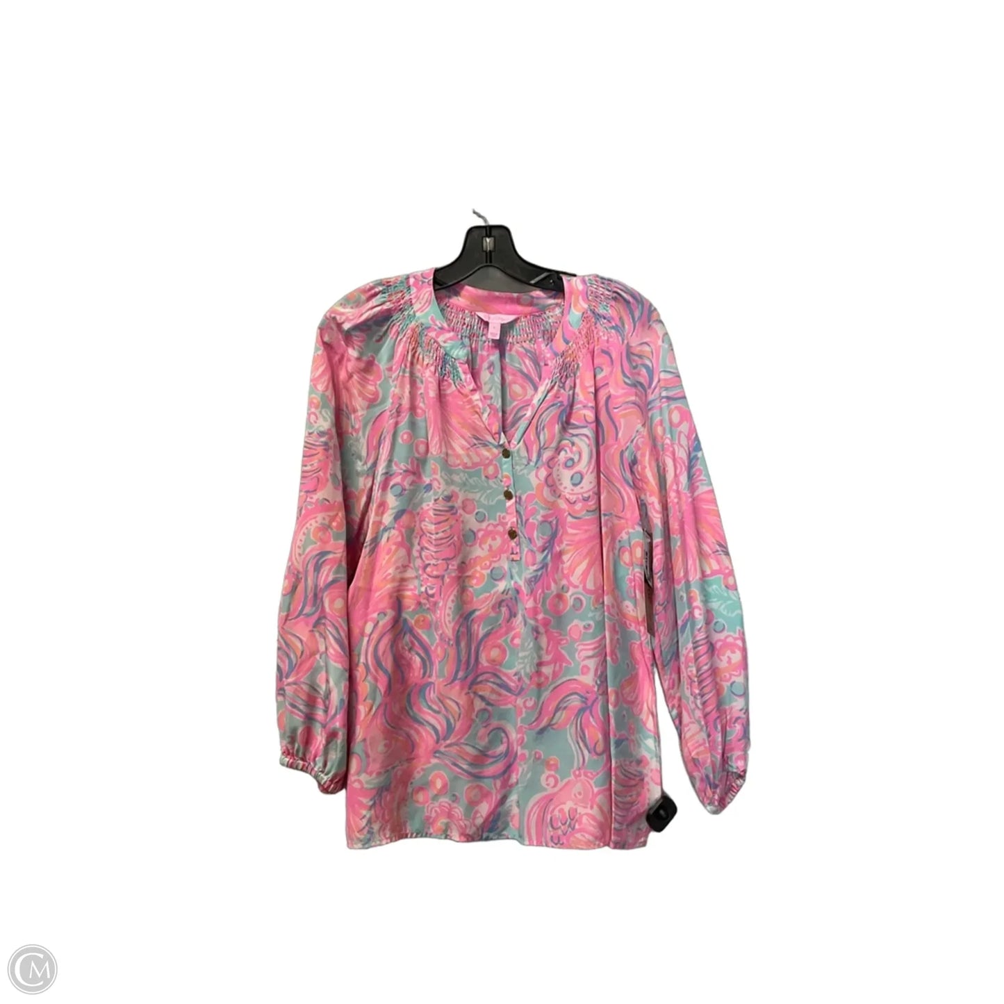 Top Long Sleeve Designer By Lilly Pulitzer In Blue & Pink, Size: L