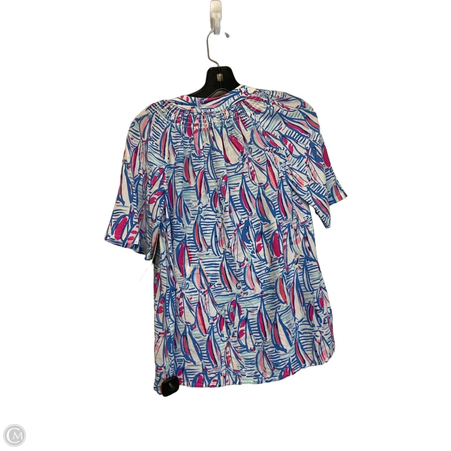 Top Short Sleeve Designer By Lilly Pulitzer In Blue & White, Size: Xs