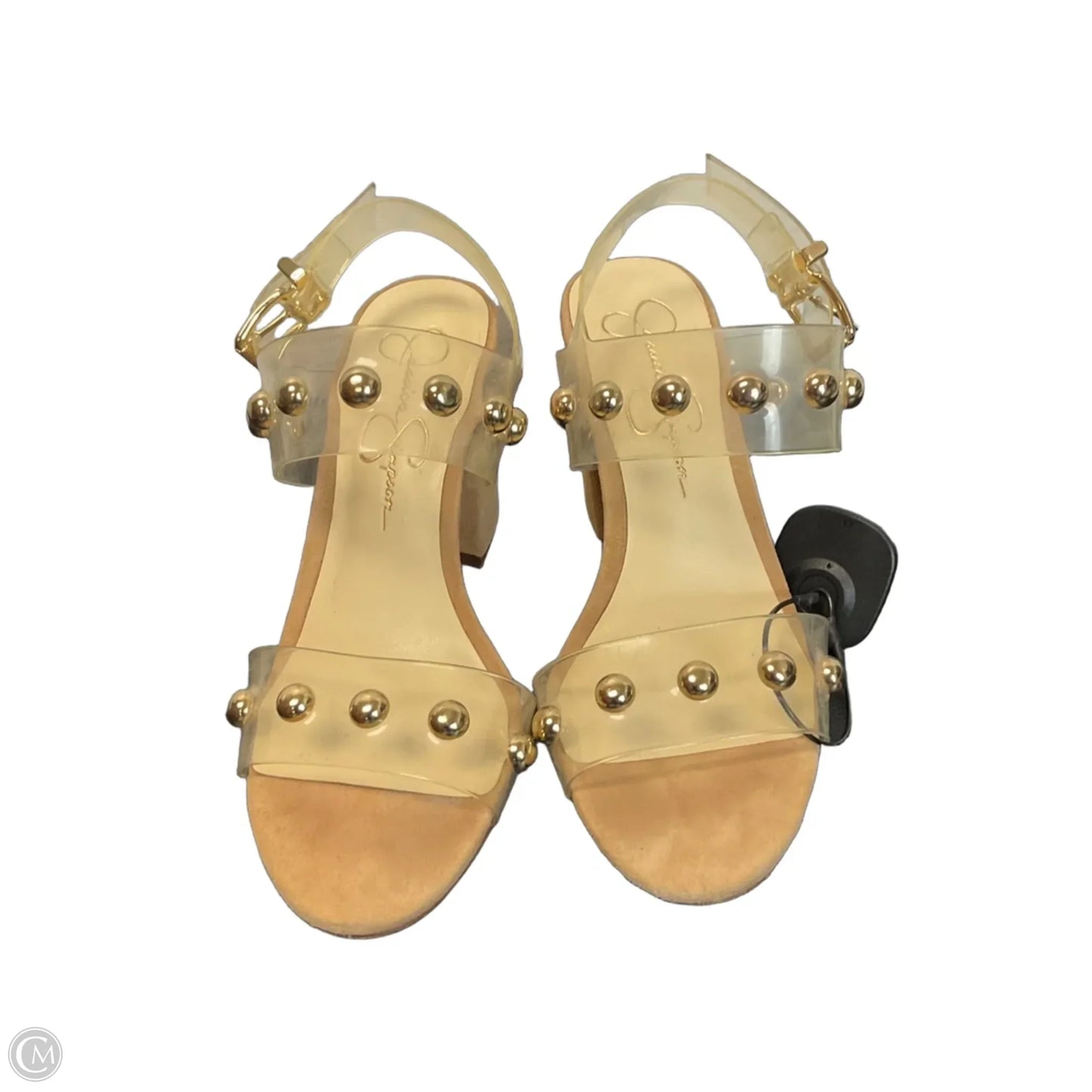 Sandals Heels Block By Jessica Simpson In Gold & Tan, Size: 7.5