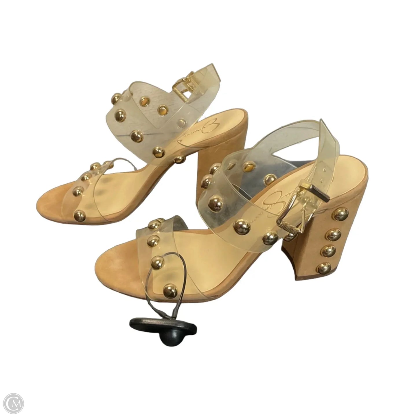 Sandals Heels Block By Jessica Simpson In Gold & Tan, Size: 7.5
