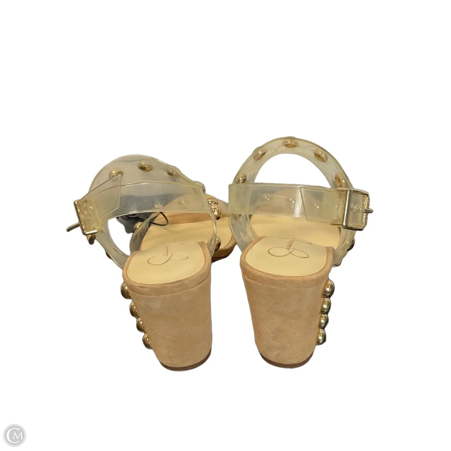 Sandals Heels Block By Jessica Simpson In Gold & Tan, Size: 7.5