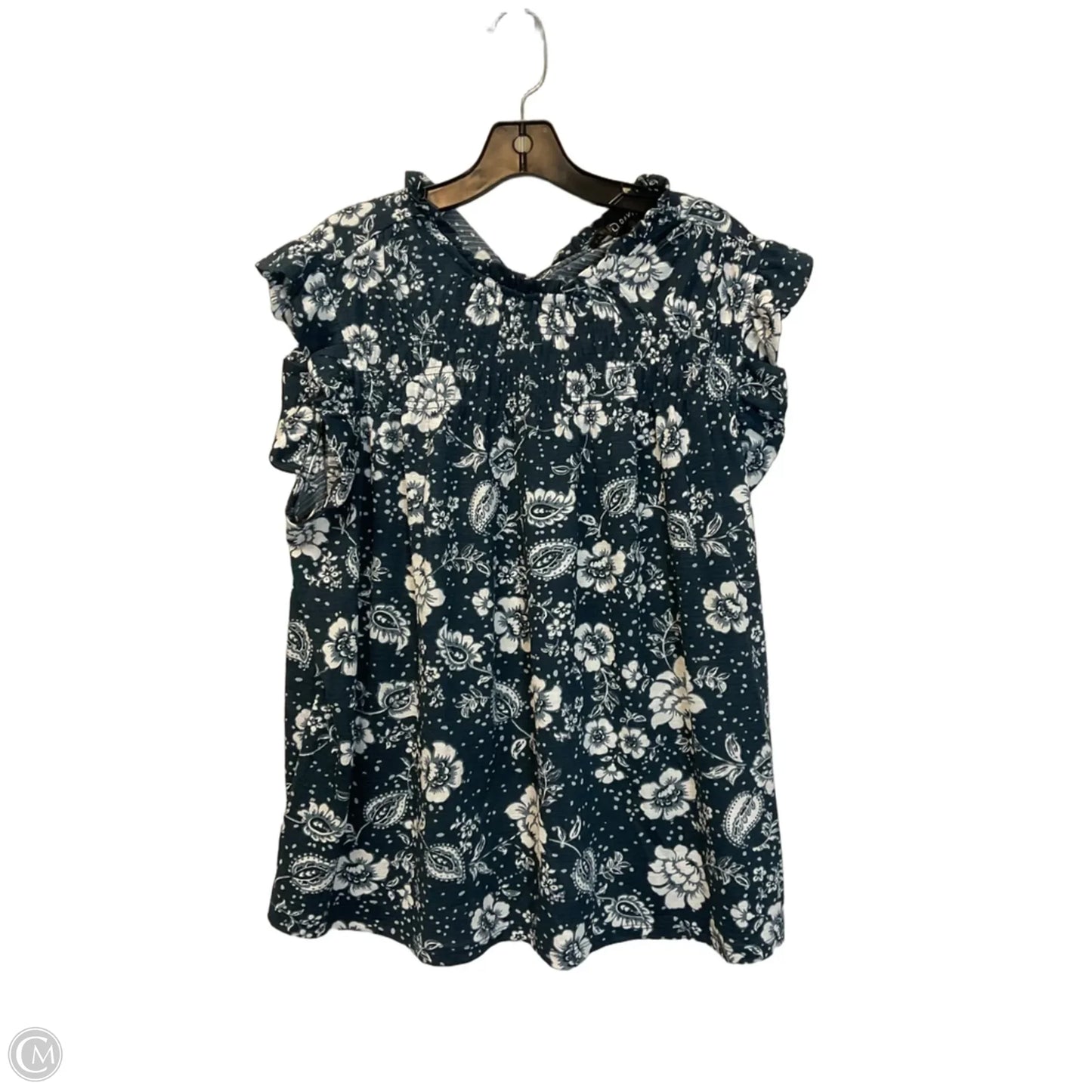 Top Sleeveless By Fred David In Blue & White, Size: 2x