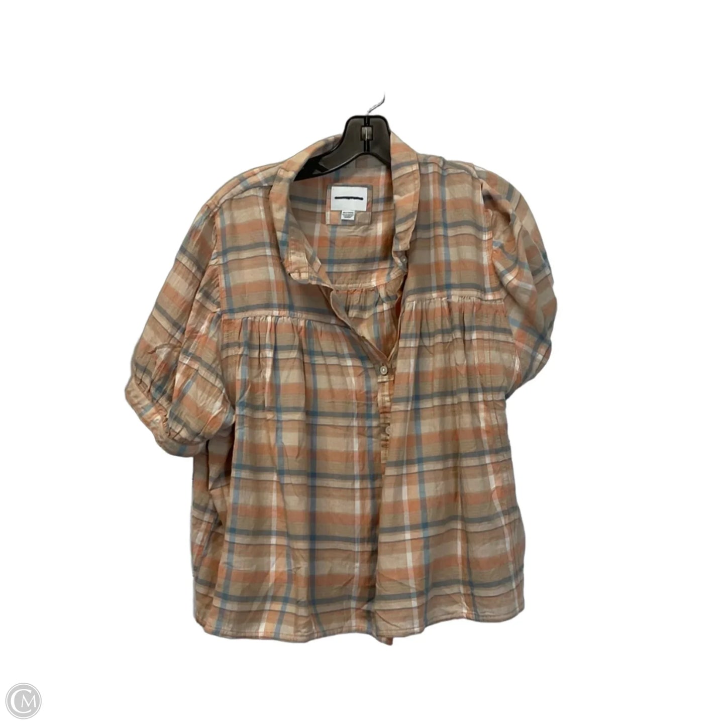 Top Short Sleeve By American Eagle In Plaid Pattern, Size: Xxl