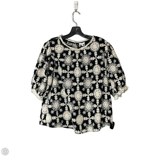 Top Short Sleeve By Voy In Black & Cream, Size: L