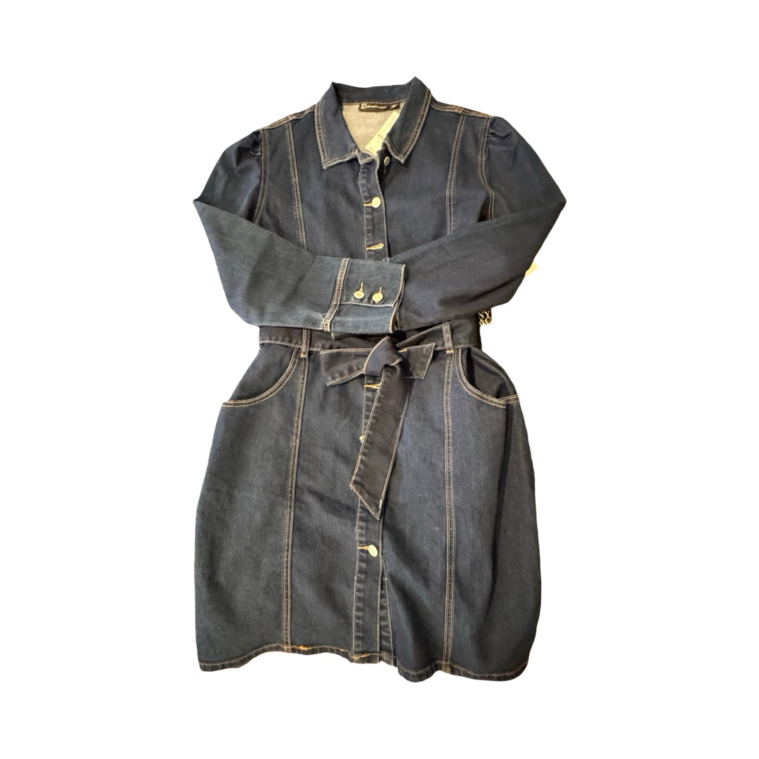 Dress Casual Midi By New York And Co In Blue Denim, Size:Xl