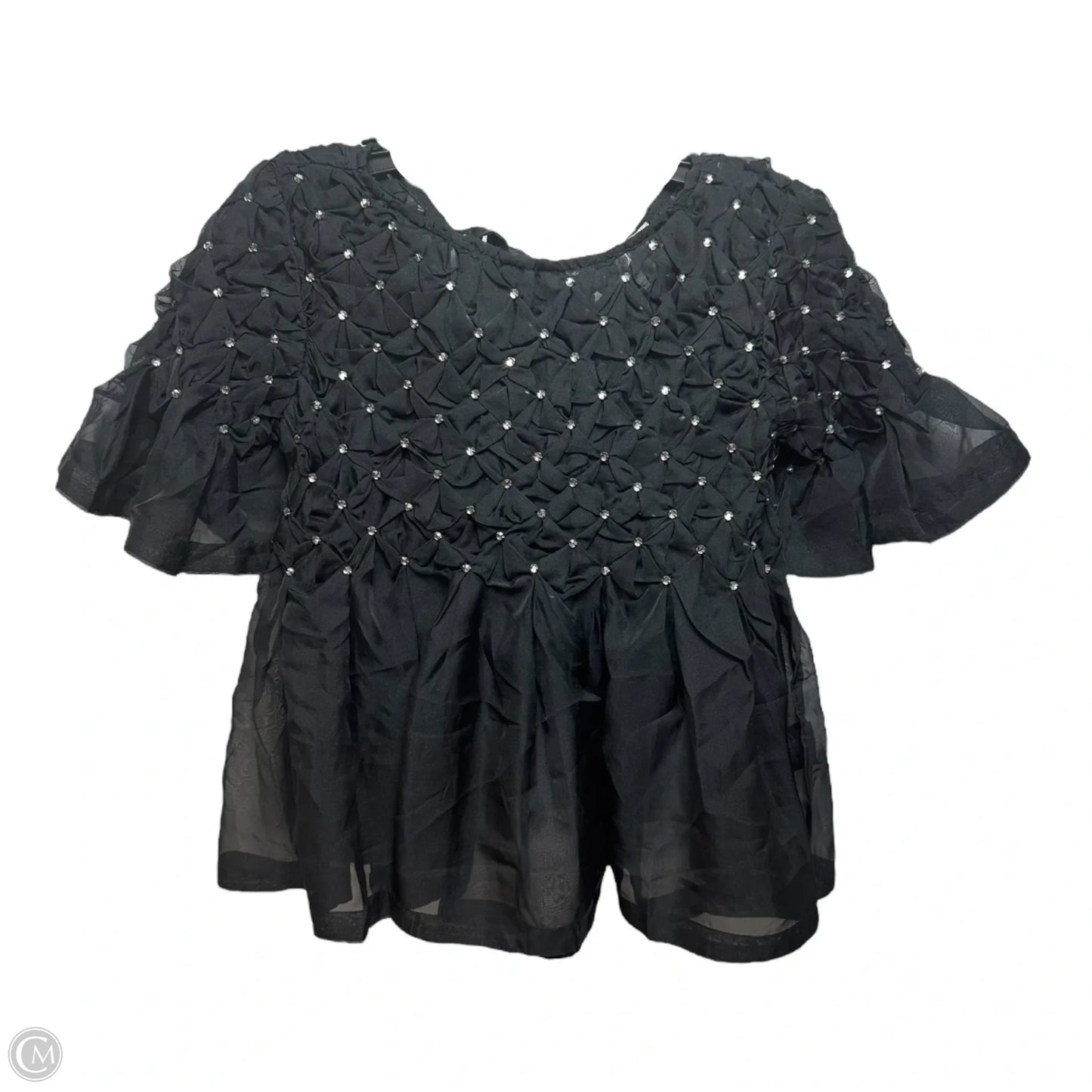 Sheer Embellished Tie Back Top Short Sleeve By Maeve In Black, Size: Xxs