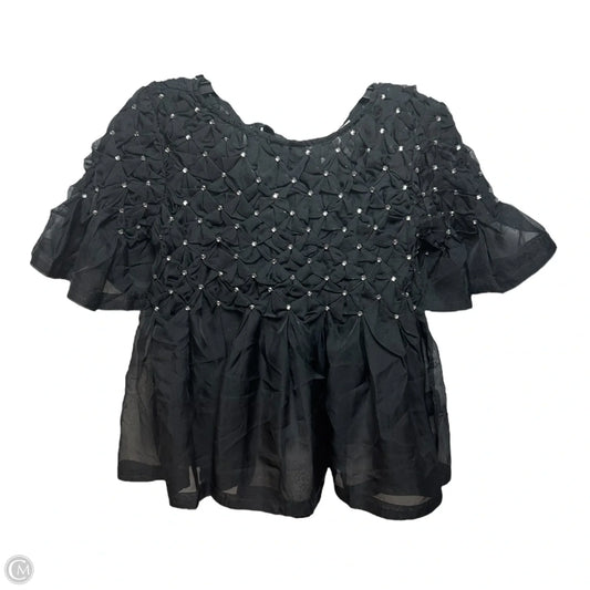 Sheer Embellished Tie Back Top Short Sleeve By Maeve In Black, Size: Xxs