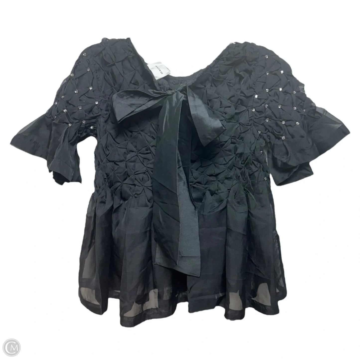 Sheer Embellished Tie Back Top Short Sleeve By Maeve In Black, Size: Xxs