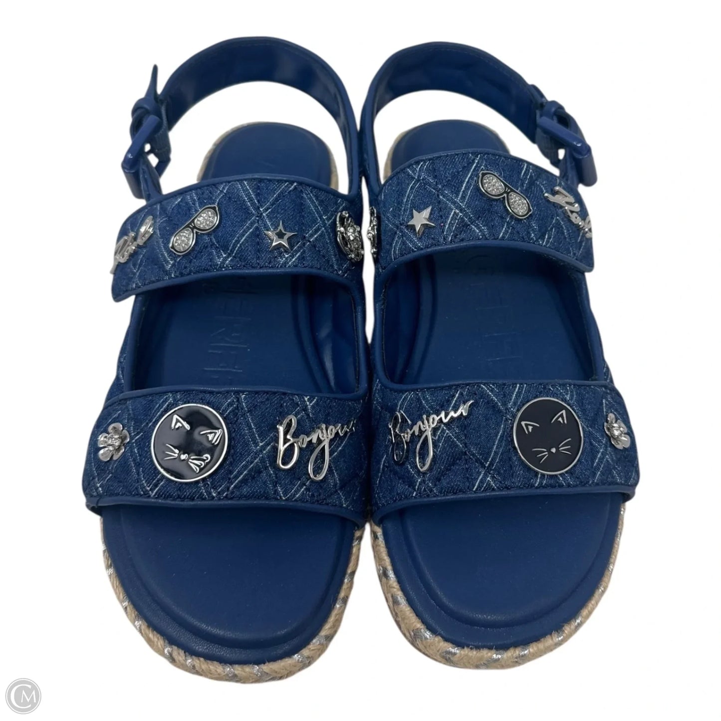 Charlay Denim Espadrille Sandals Designer By Karl Lagerfeld In Blue Denim, Size: 7