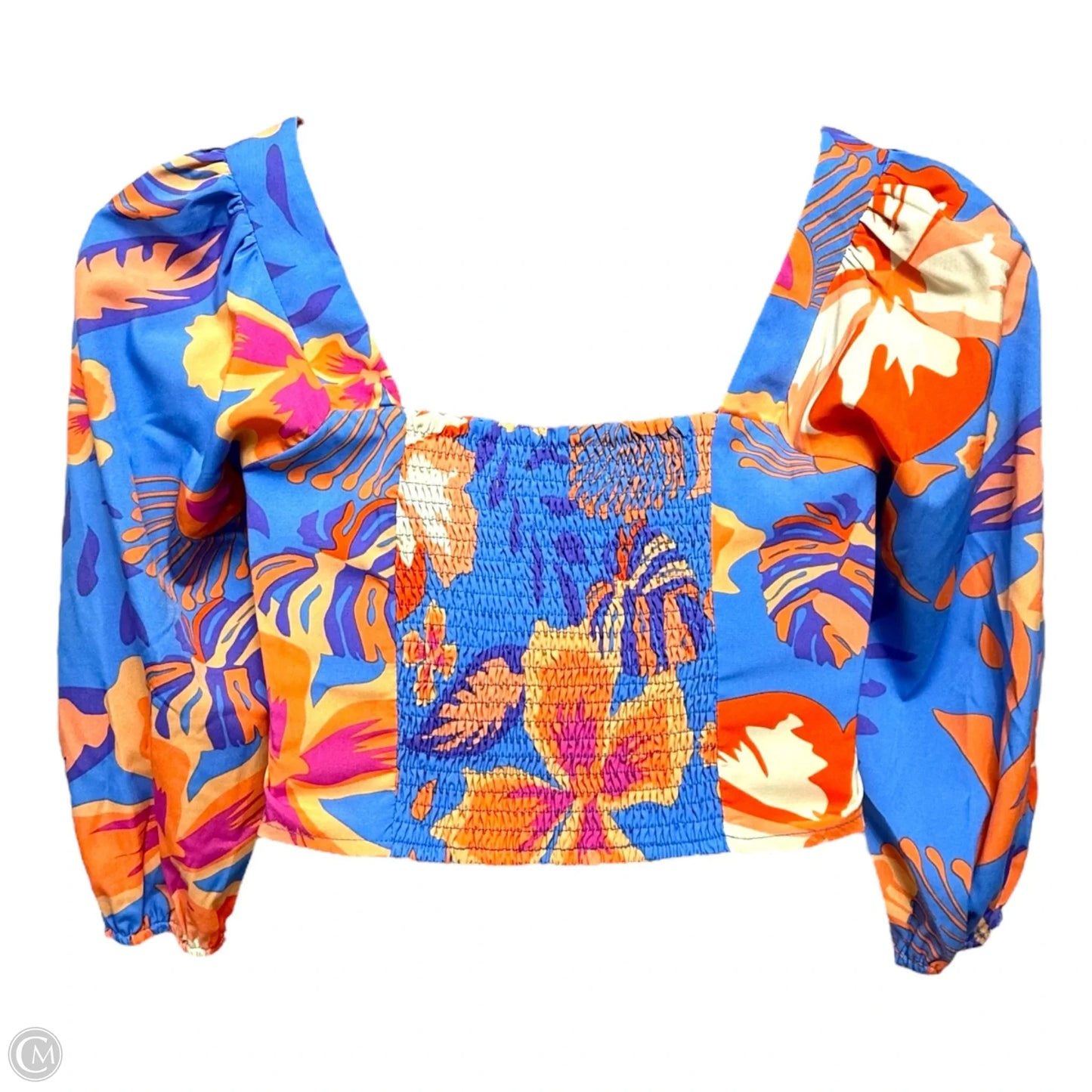 Tropical Hibiscus Bustier Top By Joy Joy In Floral Print, Size: L