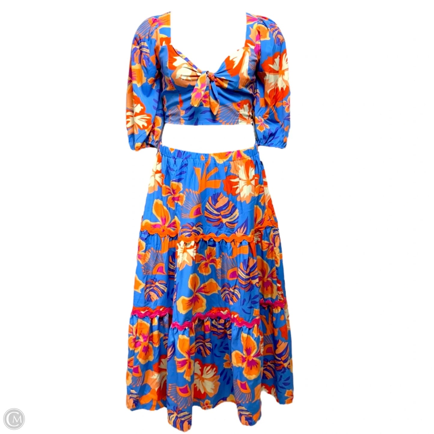 Tropical Hibiscus Bustier Top By Joy Joy In Floral Print, Size: L