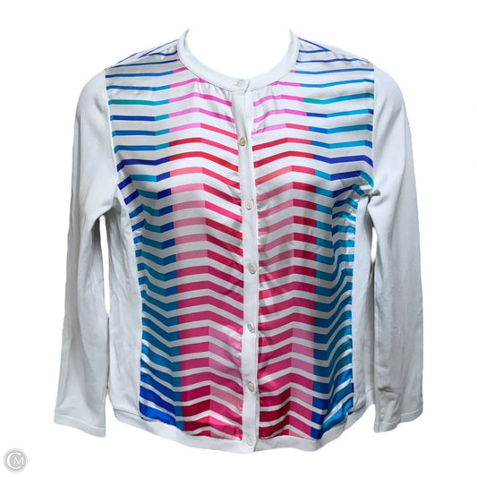 Sweater Cardigan By Per Se In Chevron Pattern, Size: L