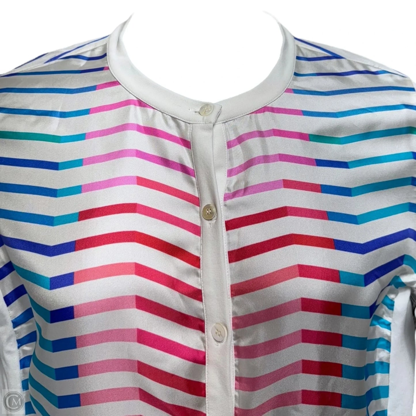 Sweater Cardigan By Per Se In Chevron Pattern, Size: L