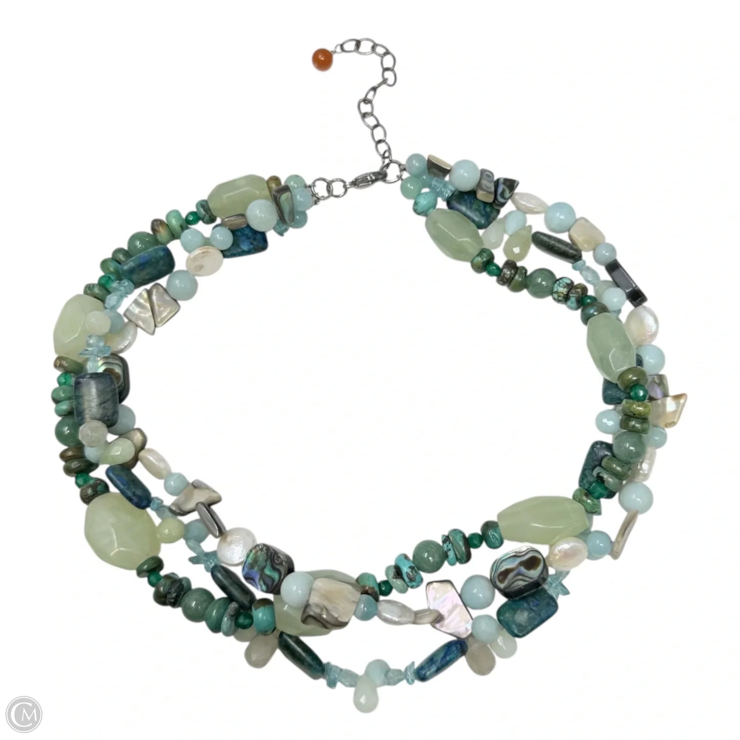 Vintage Multi Stone & Abalone Triple Strand Beaded Necklace
