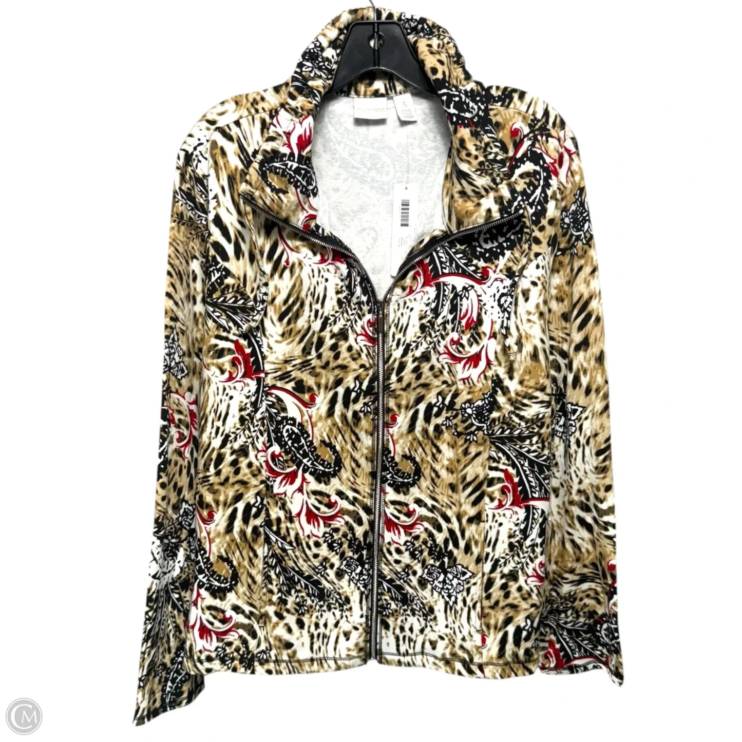 Zip Front Jacket By Chicos In Animal Cognac Rojo Red, Size: Xl