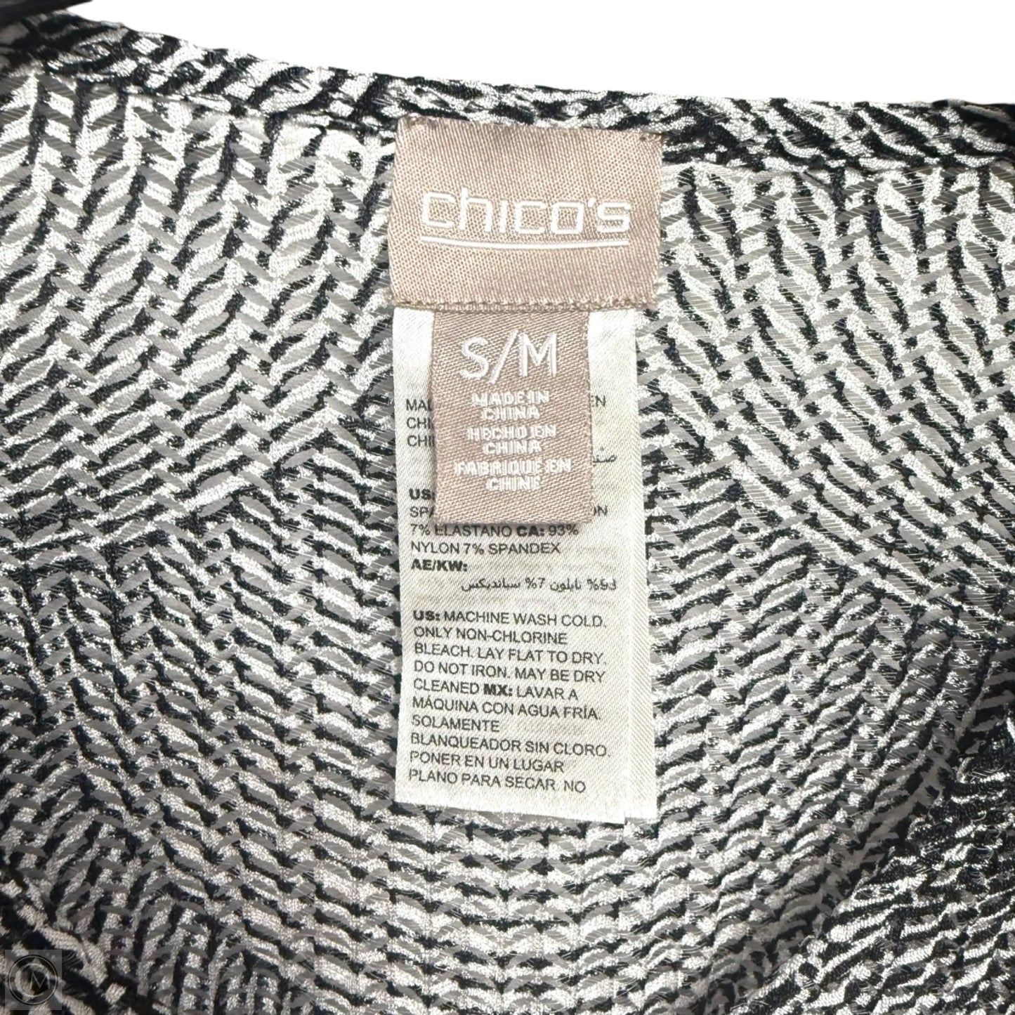 Top Short Sleeve By Chicos In Black & White, Size: S/M