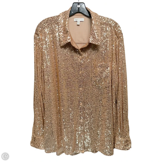 Sequin Button Down Shirt Long Sleeve By Crown And Ivy In Rose Gold, Size: 2x