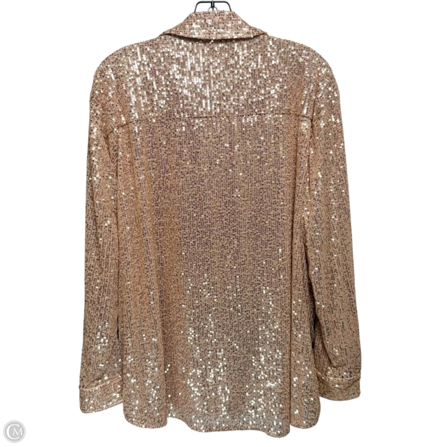 Sequin Button Down Shirt Long Sleeve By Crown And Ivy In Rose Gold, Size: 2x