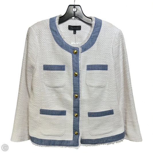 Tweed Denim Trim Blazer By Talbots In White, Size: 10