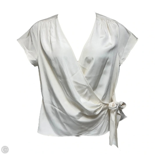 Silk Tie Top Short Sleeve Designer By Lafayette 148 In Cream, Size: 14