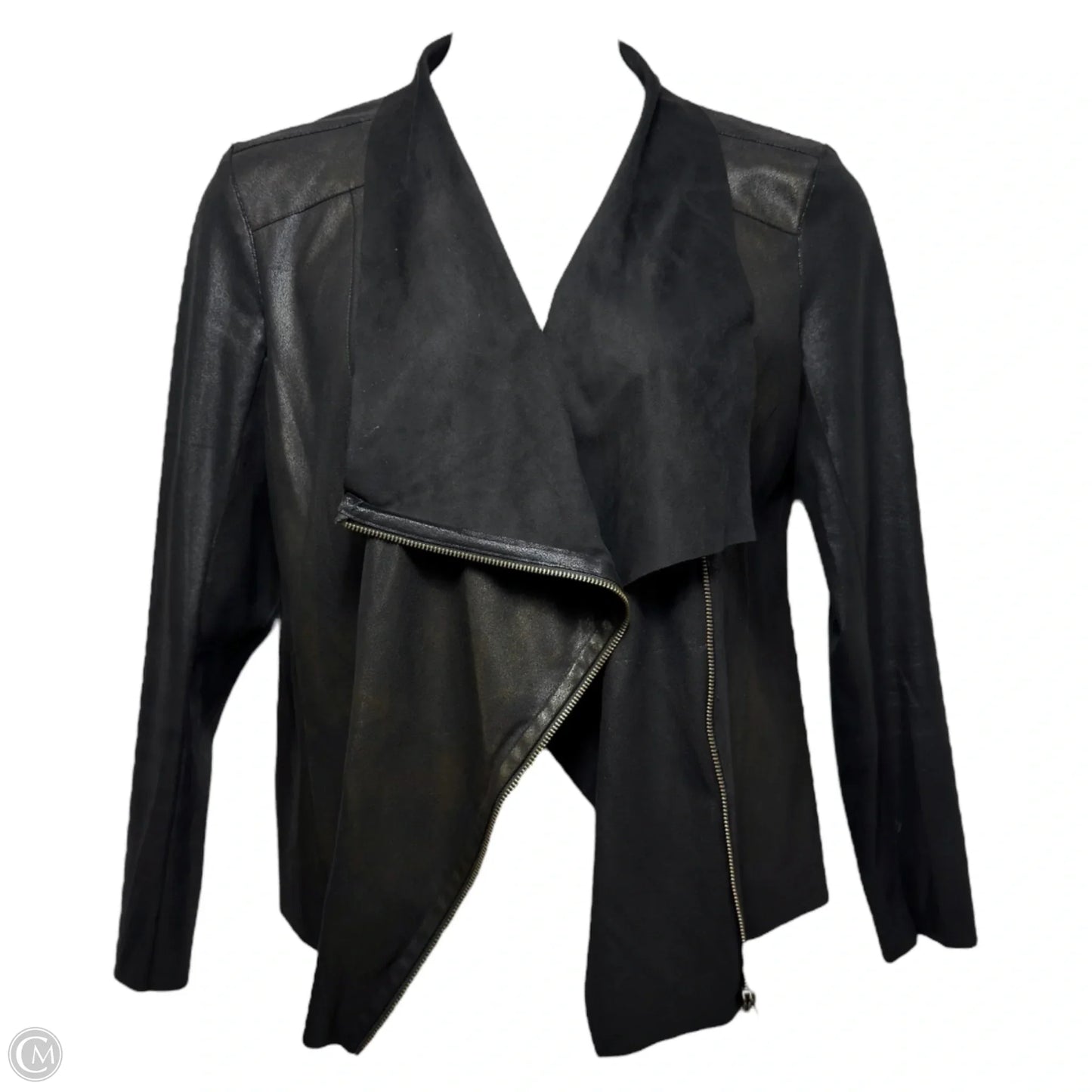 Lightweight Soft Faux Suede Drape Jacket In Black Foil By Mote In Black, Size: L