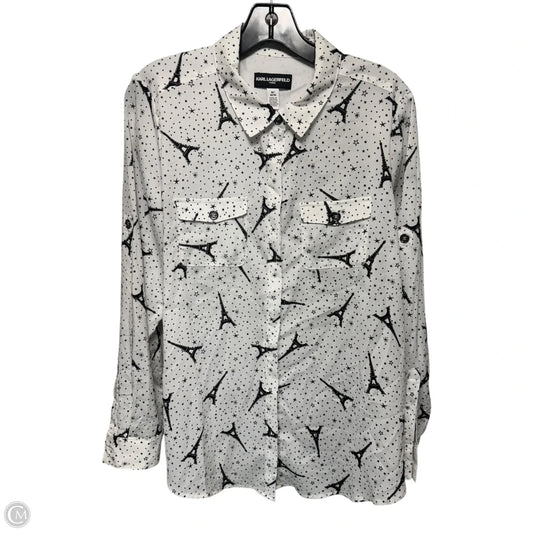 Top Long Sleeve Designer By Karl Lagerfeld In Black & White, Size: M