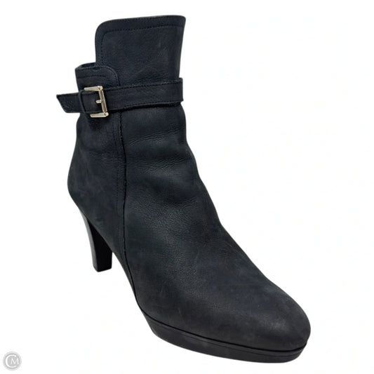 Shearling Lined Leather Heeled Ankle Boots By Fratelli Rossetti In Black, Size: 10