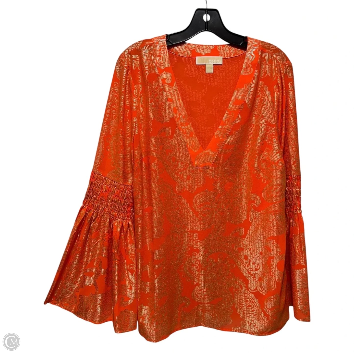 Metallic Top Long Sleeve By Michael By Michael Kors In Orange, Size: M