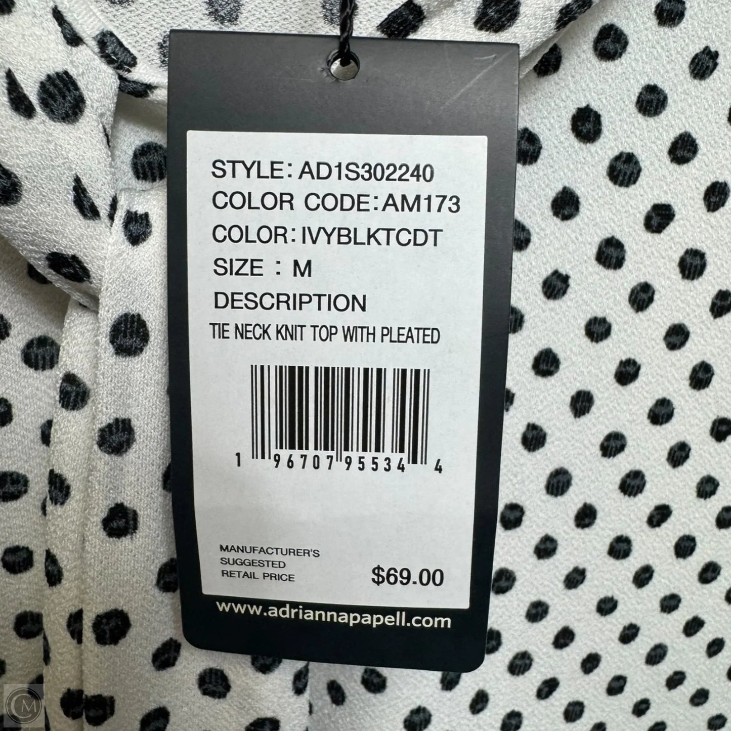 Tie Neck Knit Top With Pleated ShouldersTop Sleeveless By Adrianna Papell In Polkadot Pattern, Size: M