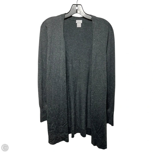 Metallic Sweater Cardigan By Chicos In Grey, Size: M