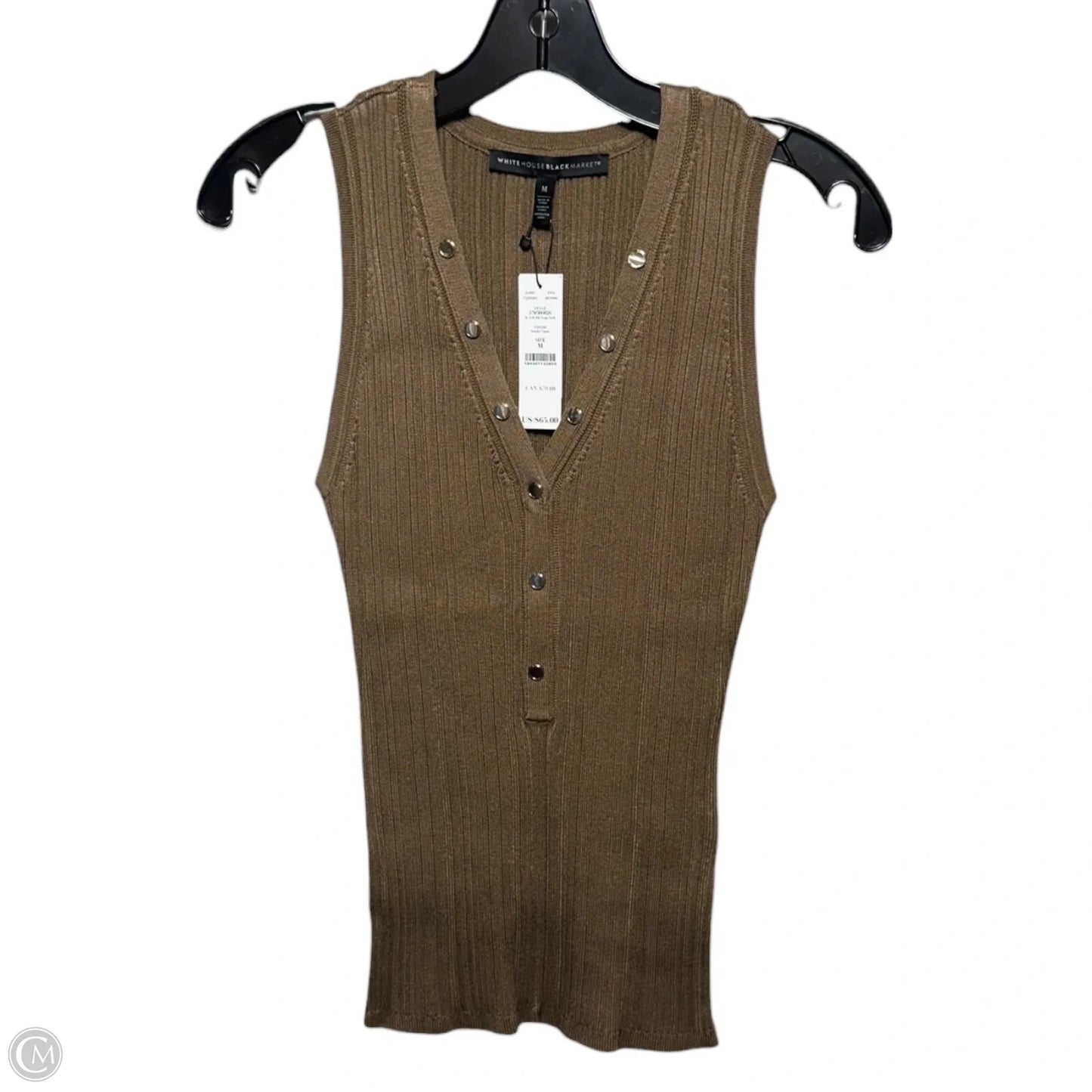 Sleeveless V-Neck Rib Snap Tank Top By White House Black Market In Smoky Topaz, Size: M