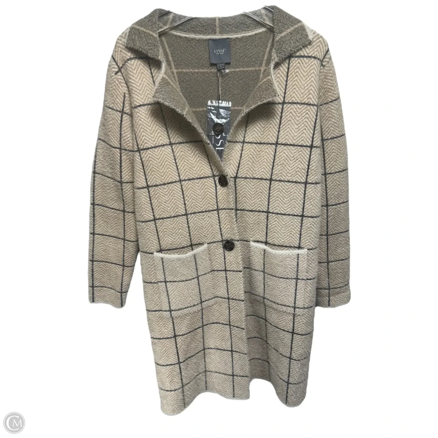 Sweater Cardigan By Lysse In Plaid Pattern, Size: Xxs