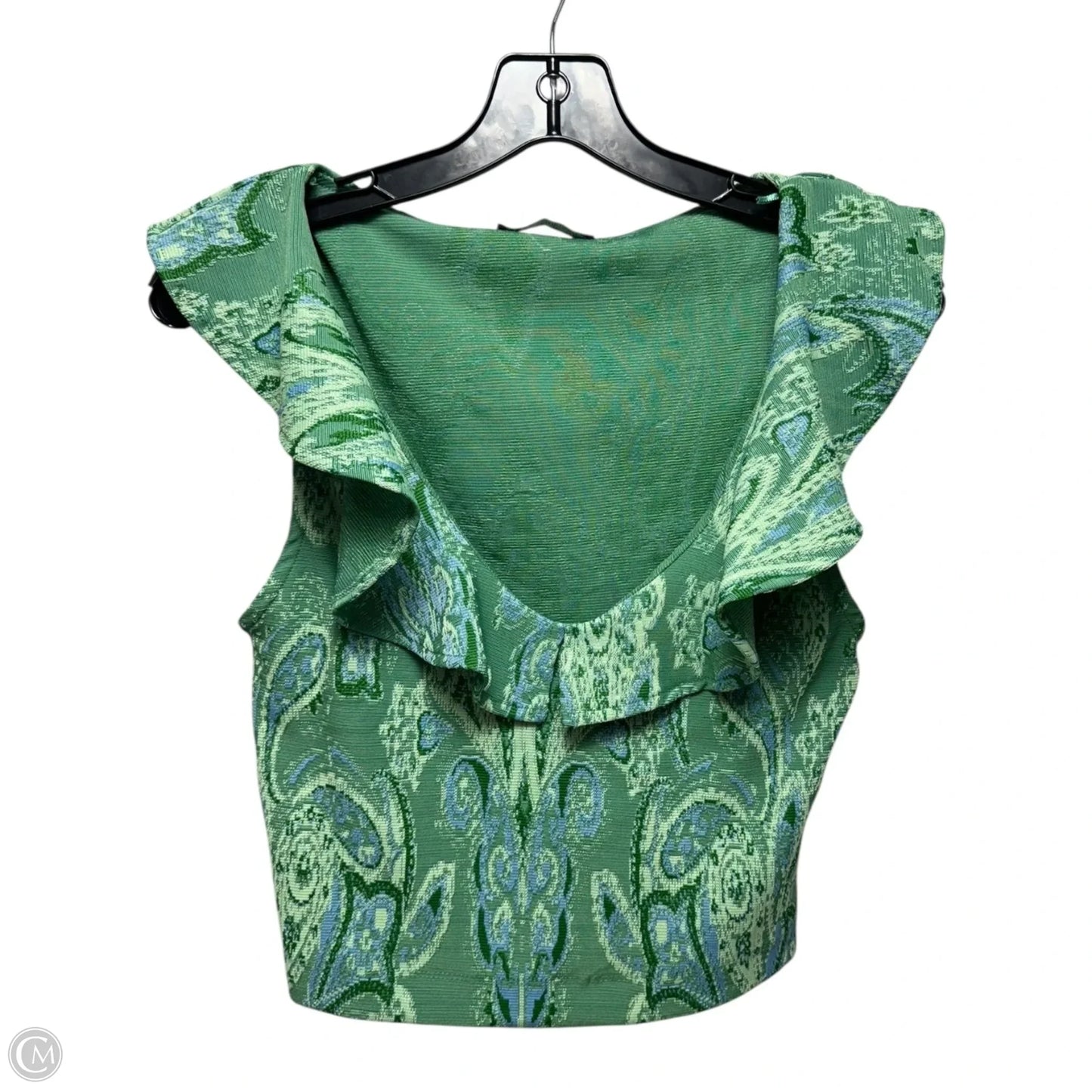 Cropped Ruffle Collar Top Sleeveless By Zara In Green, Size: M