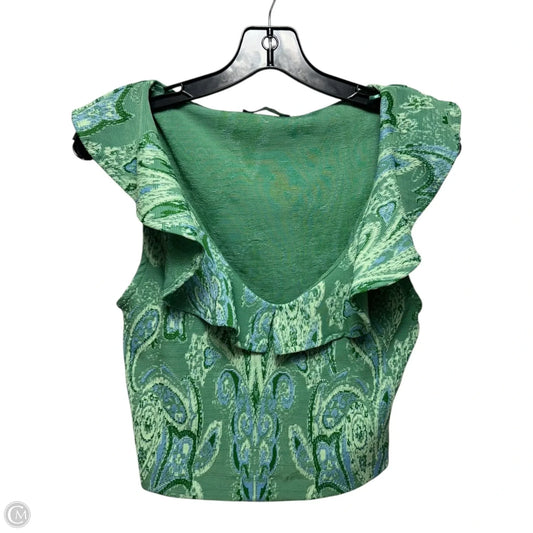 Cropped Ruffle Collar Top Sleeveless By Zara In Green, Size: M