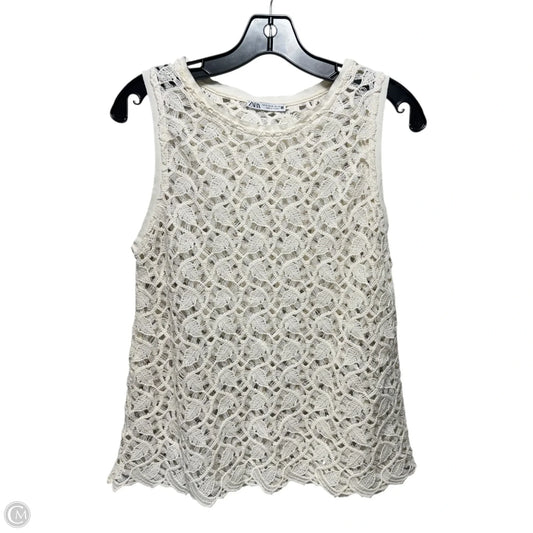 Open Knit Top Sleeveless By Zara In Cream, Size: M