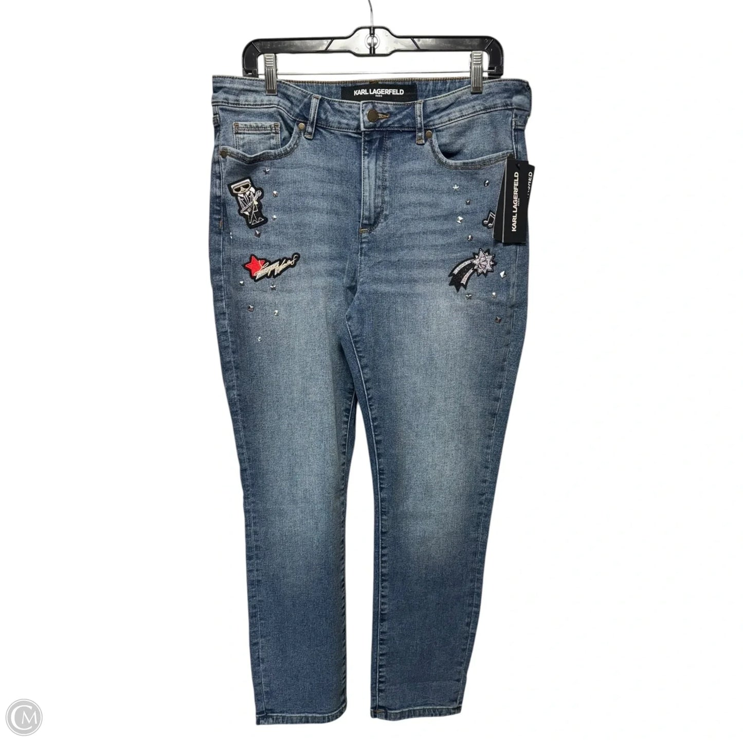 Patch Jeans Designer By Karl Lagerfeld In Blue Denim, Size: 14p